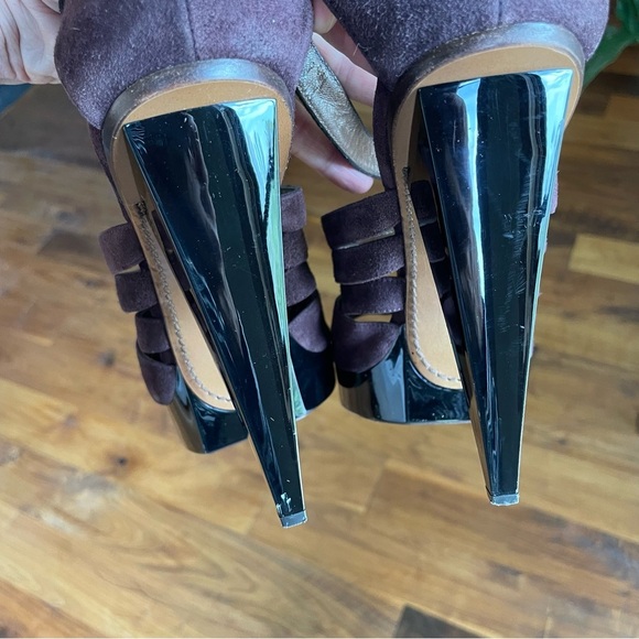 Marni Strappy Suede Purple Brown Platform Heels Peep Toe T-Strap size 40/US 10 - Picture 11 of 16